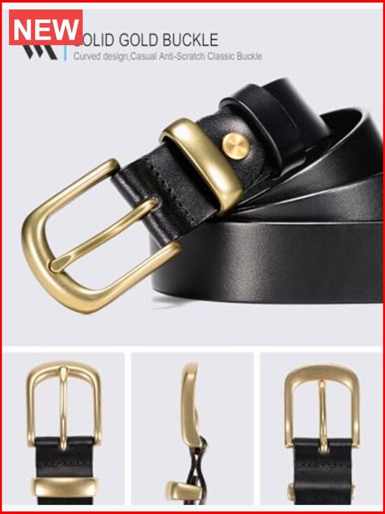 100% Italian Full Grain Leather Belt with Gold Buckle for Jeans main image 5